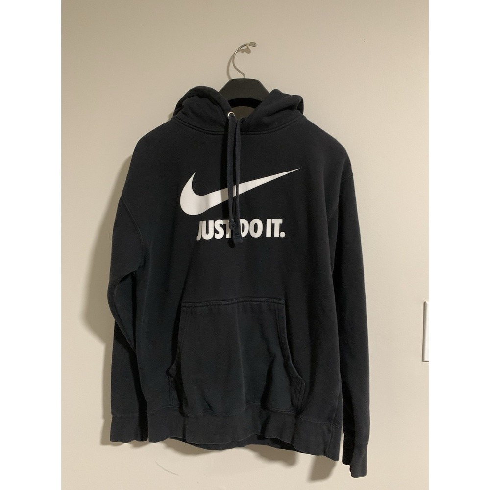 Vintage Nike‎ Just Do It Hoodie Sweatshirt Men's L Black Pullover Pocket 90s Y2K